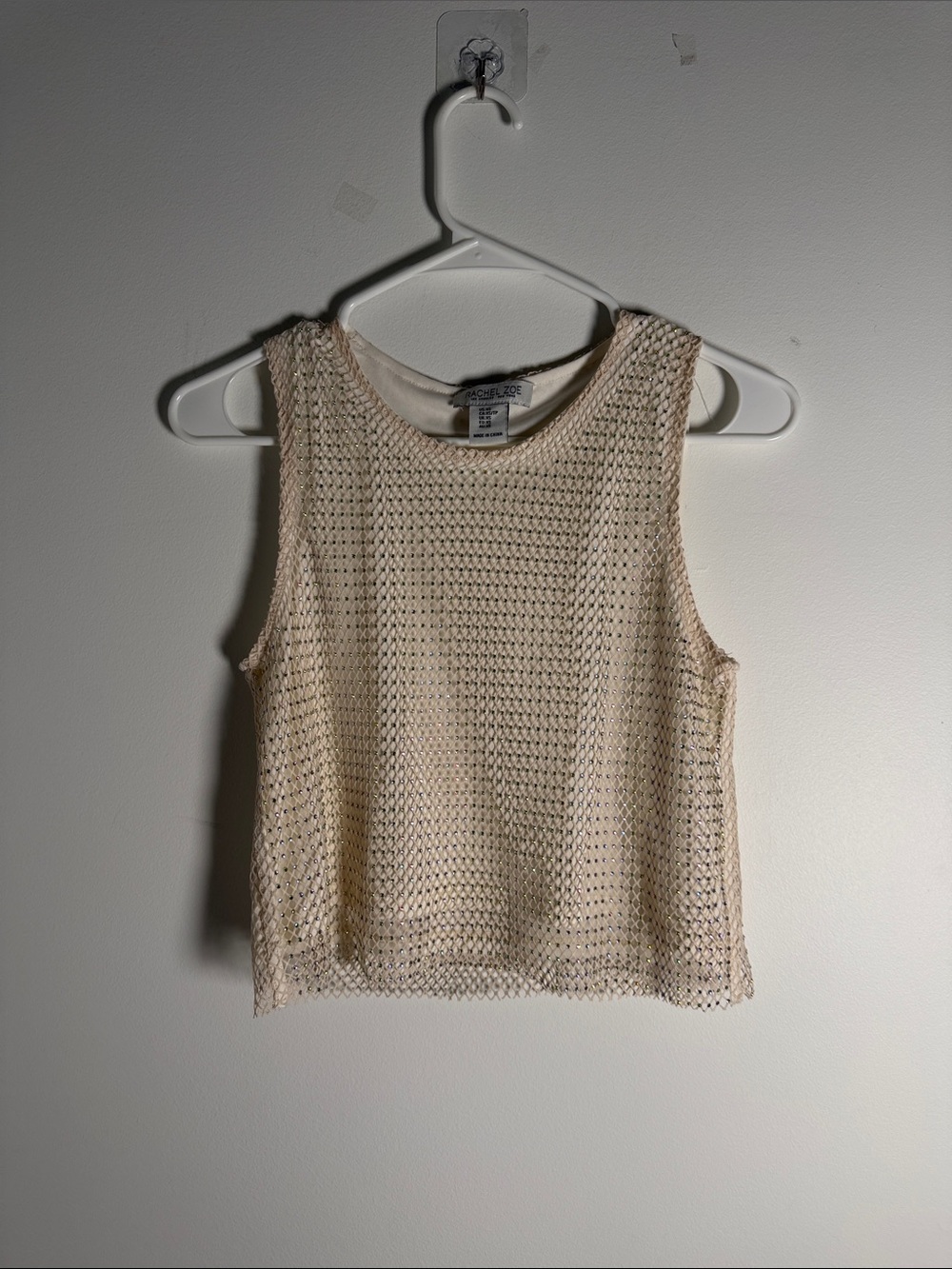 Rachel Zoe Cream/beige open bedazzled sleeveless crop tank top